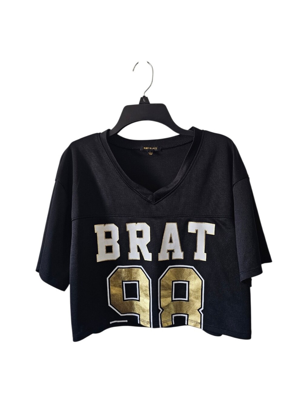 Ruby & Lace Crop Football Jersey Women L Large Black Mesh Brat 98 Streetwear Y2K